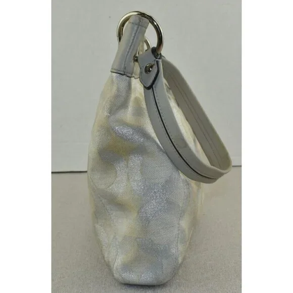 Coach Womens Ashley Signature Op Art Hippie Purse Silver Cream Shoulder Handbag - Picture 3 of 14